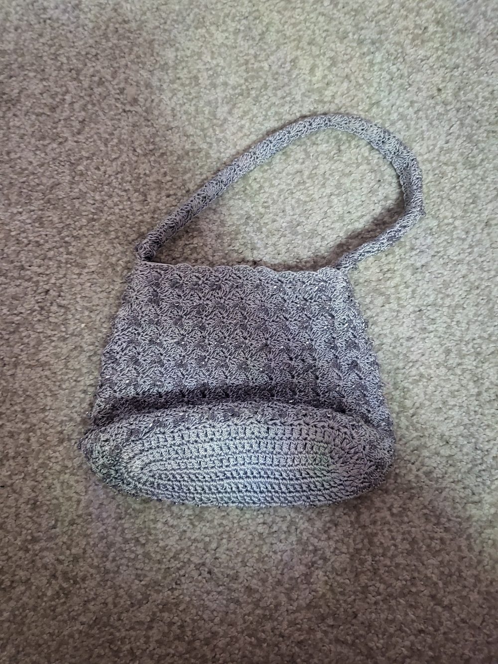 Hand-Crocheted Gray Shoulder Bag